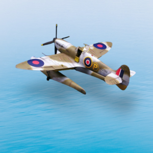 Plastikový model letadla Spitfire v měřítku 1:24.