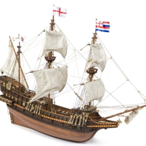 Dřevěný model lodi Golden Hind v měřítku 1:85