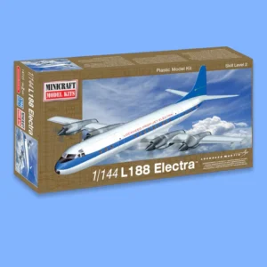 Plastikový model letadla L-188 v měřítku 1:144.