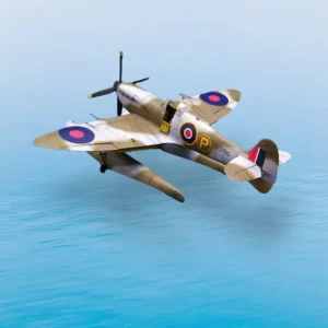 Plastikový model letadla Spitfire v měřítku 1:24.