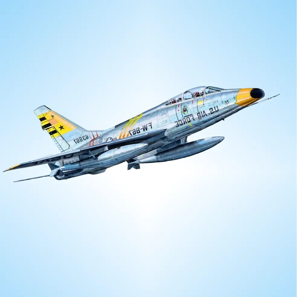 Plastikový model letounu F-100 v měřítku 1:32.
